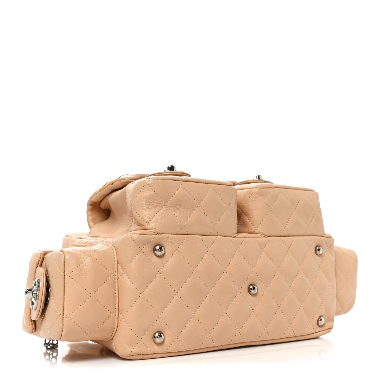 Calfskin Quilted Small Cambon Multipocket Reporter Beige