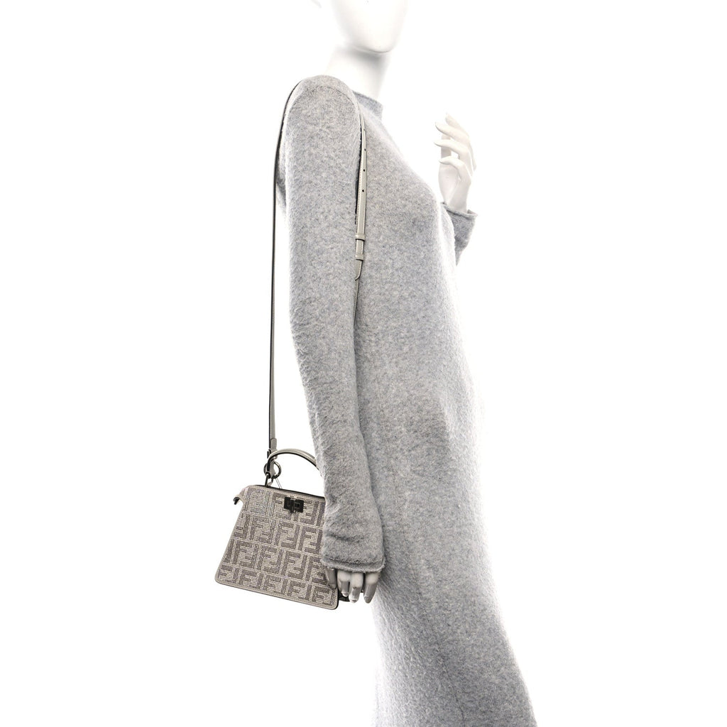 Iridescent Crystal Vitello Laminato Suede FF Petite Peekaboo I SEE U Satchel Cappuccino