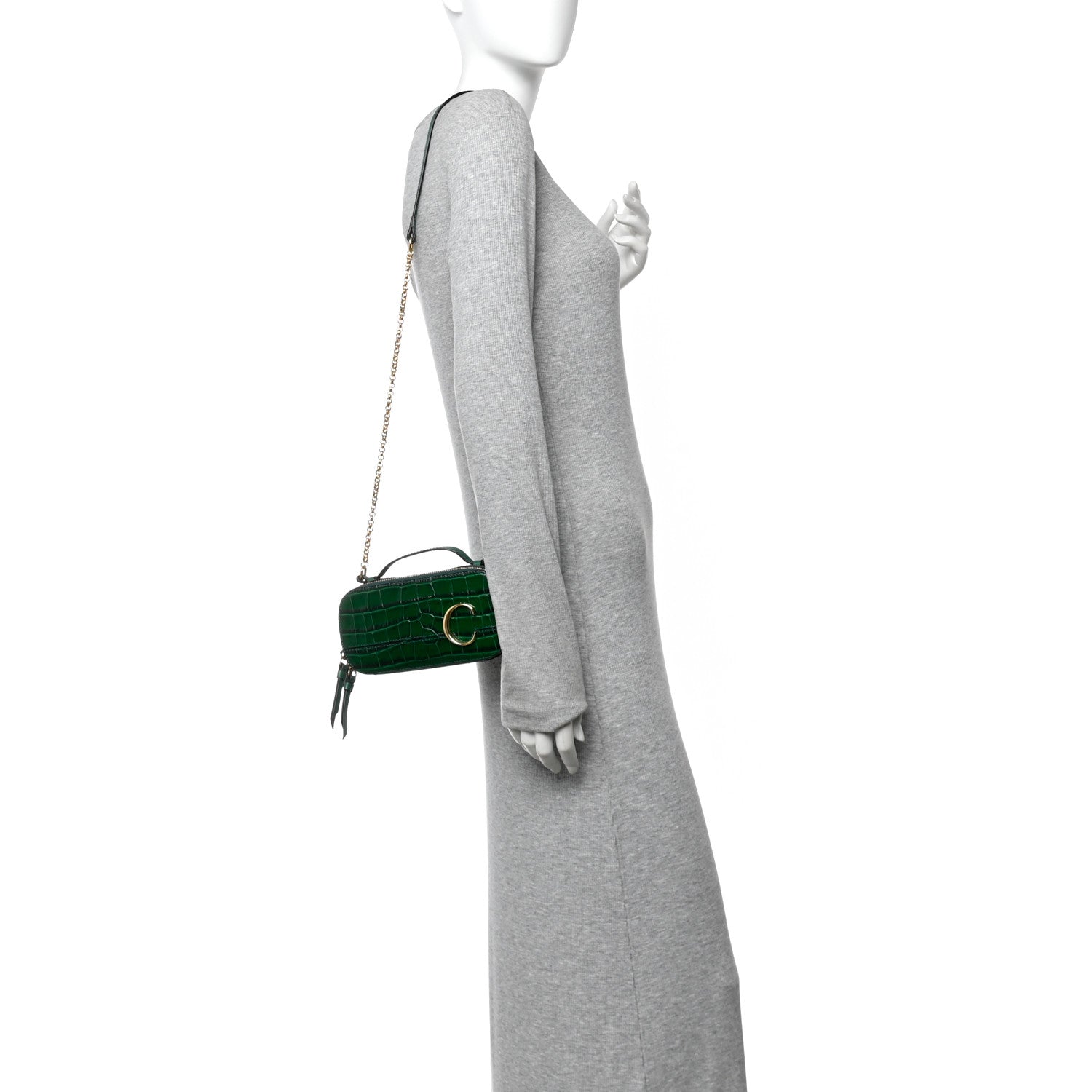 Calfskin Crocodile Embossed Mini C Vanity Bag Woodsy Green