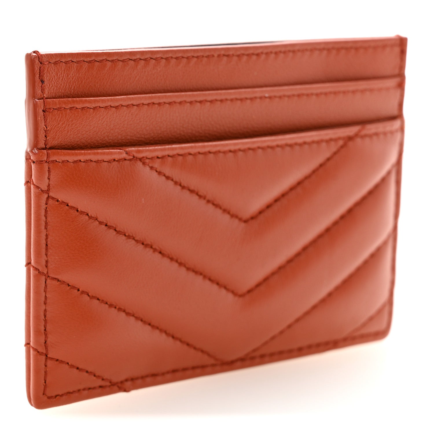 Lambskin Matelasse Chevron Monogram Credit  Case Dark Mandarin
