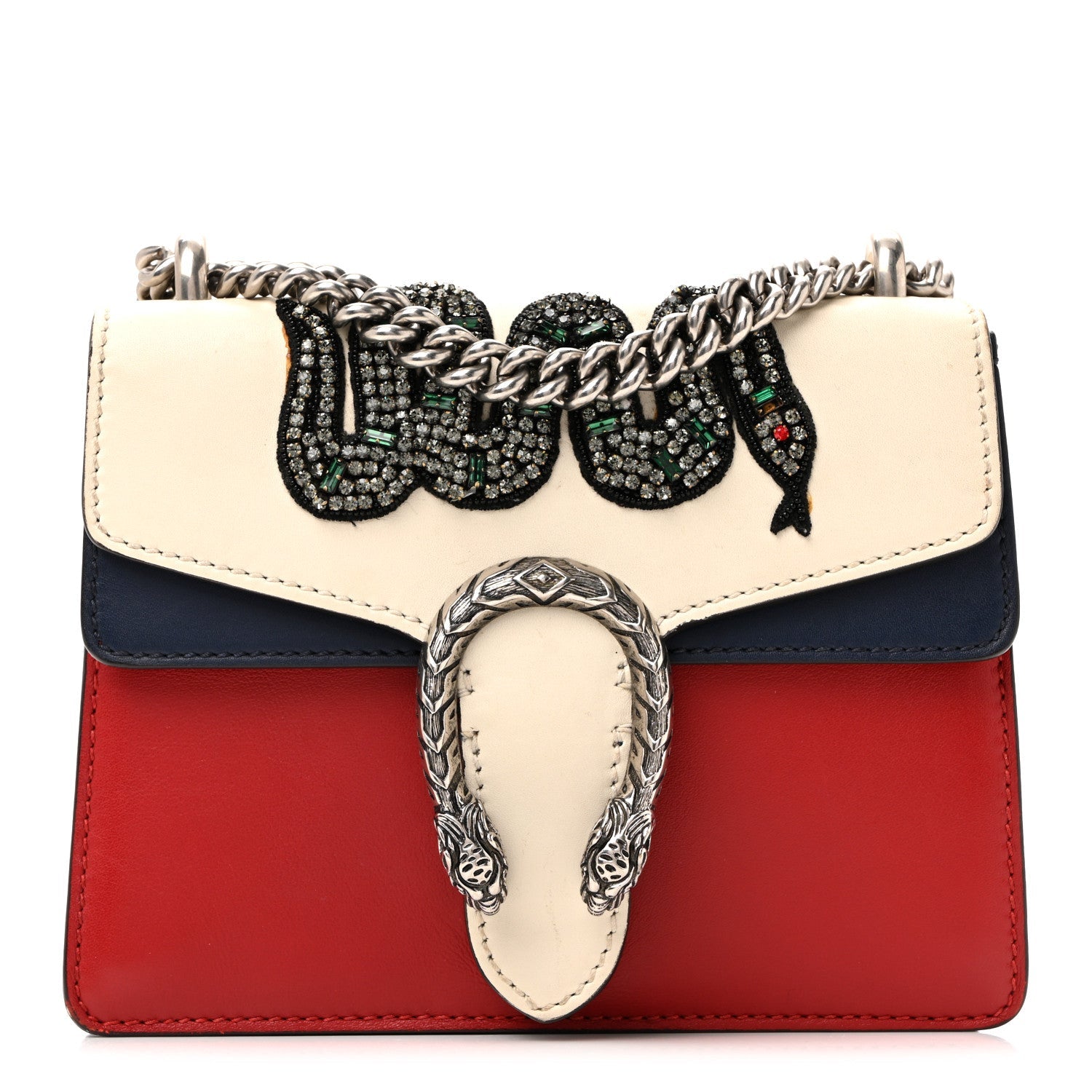Calfskin Crystal Snake Embroidered Mini Dionysus Shoulder Bag Mystic White Hibiscus Red Blue Agata