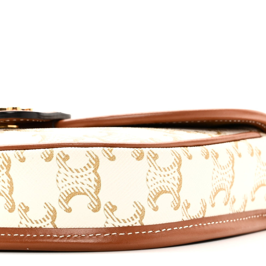 Triomphe Canvas Calfskin Mini Besace Bag White