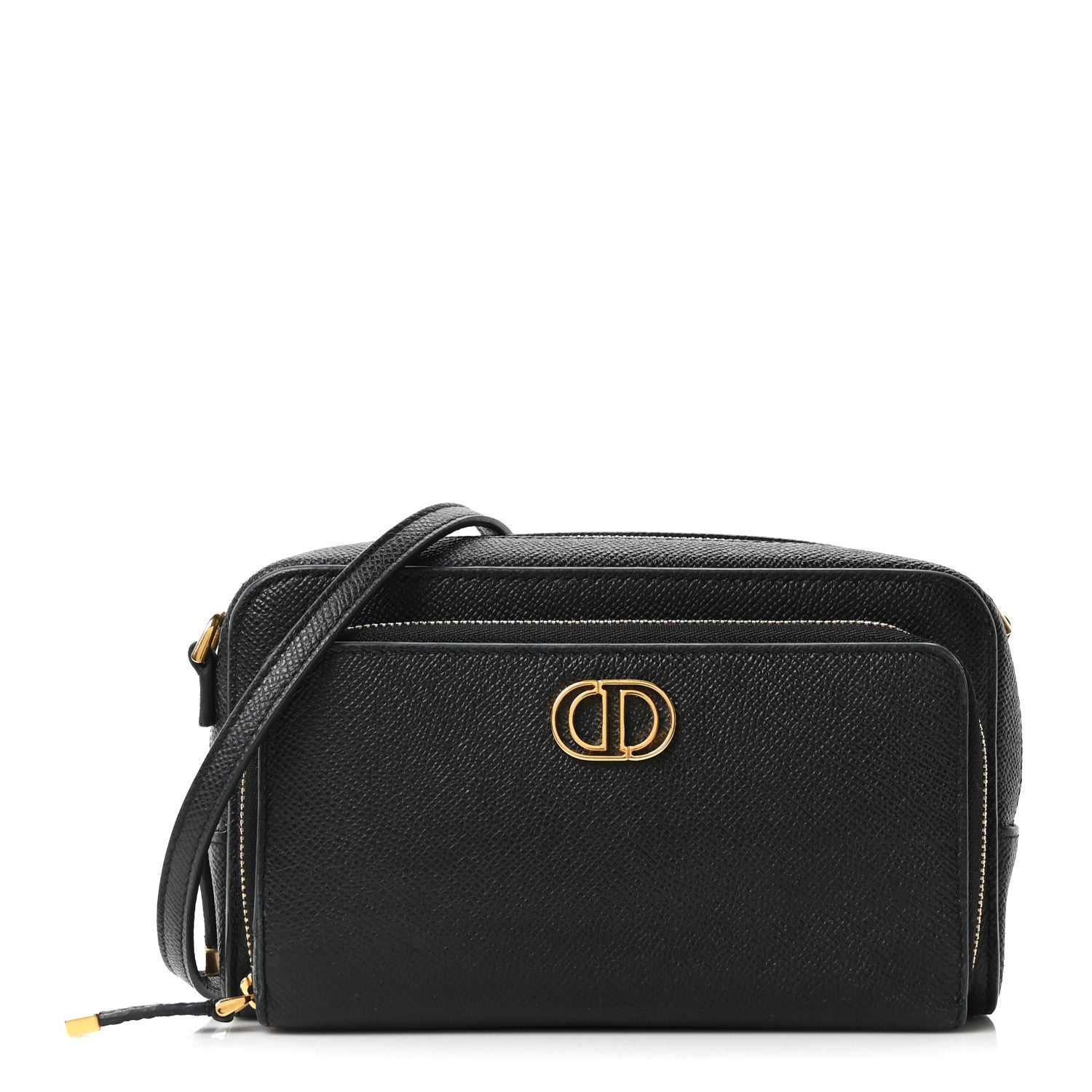 Grained Calfskin Caro Double Pouch Black