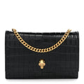 Calfskin Crocodile Embossed Skull Mini Crossbody Bag Black