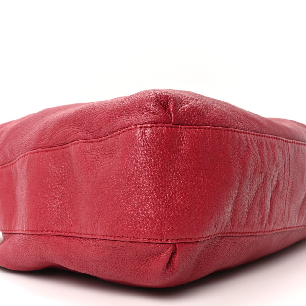 Pebbled Calfskin Medium G Wave Shoulder Bag Red