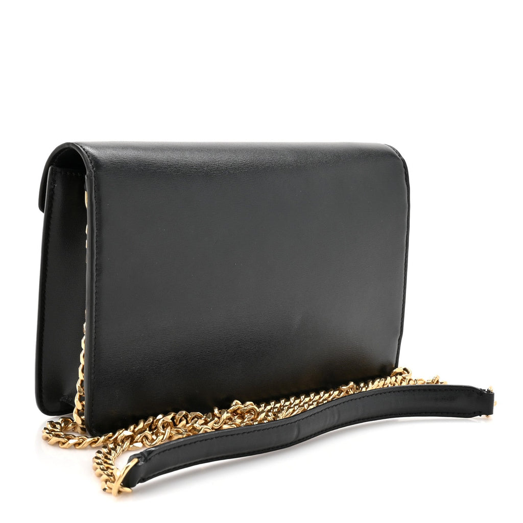 Shiny Calfskin Triomphe Margo Wallet on Chain Black
