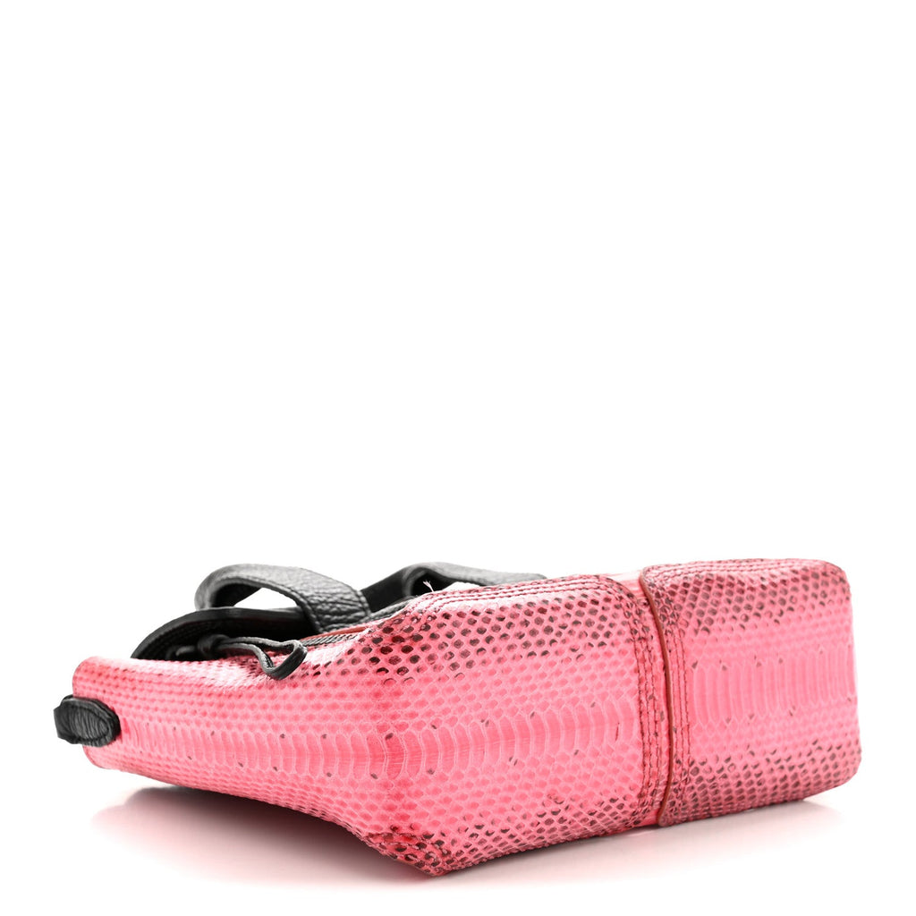 Textured Calfskin Elaphe Snakeskin Mini Pashli Satchel Pink Black