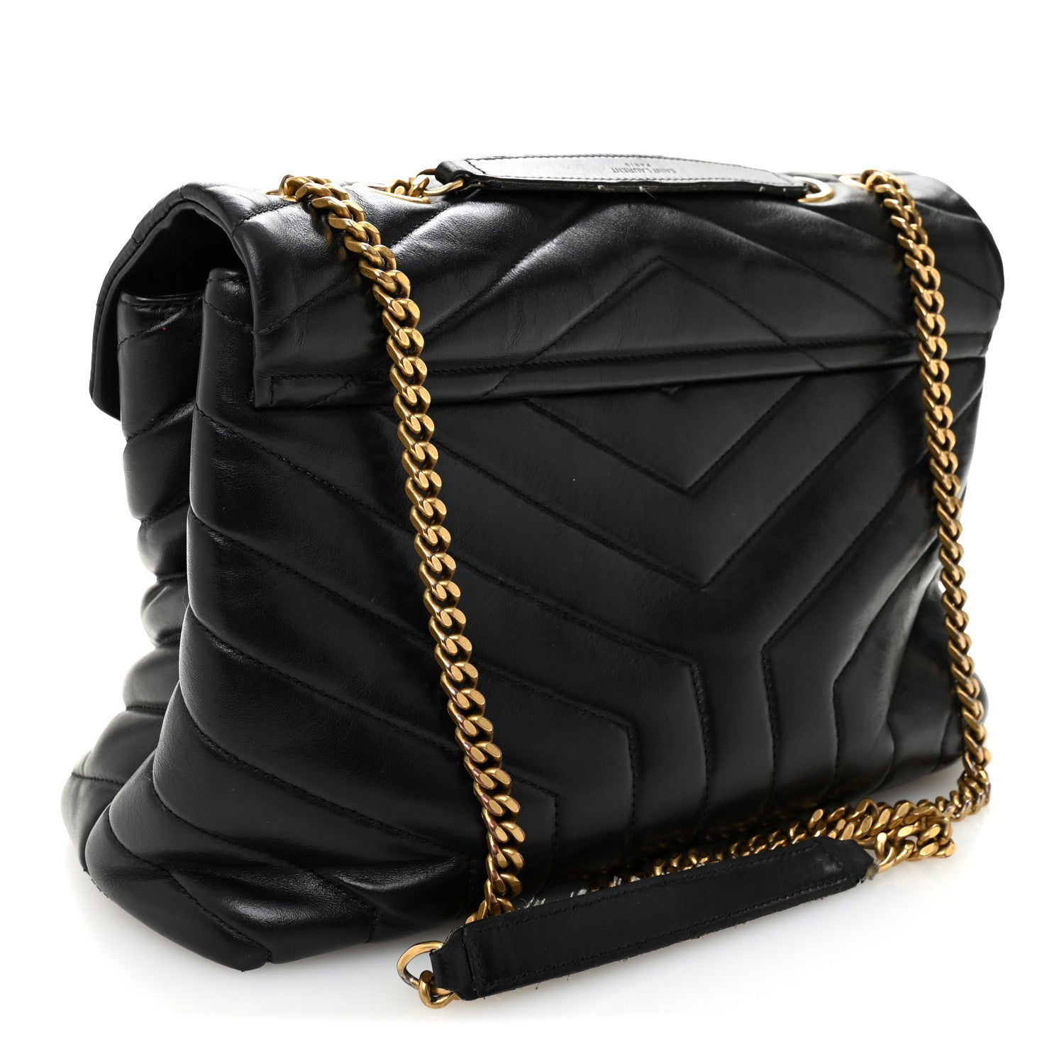 Calfskin Y Quilted Monogram Medium Loulou Chain Satchel Black
