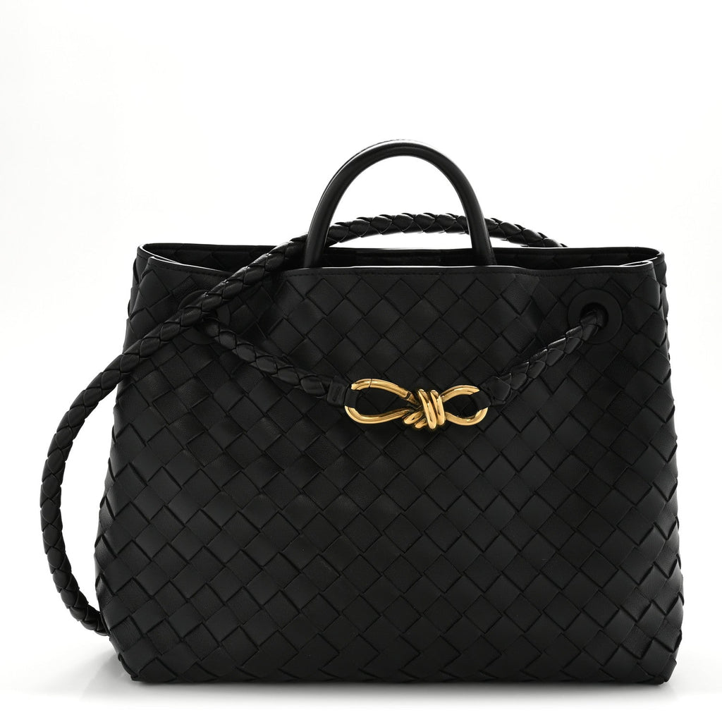 Nappa Intrecciato Medium Andiamo Shoulder Bag Black