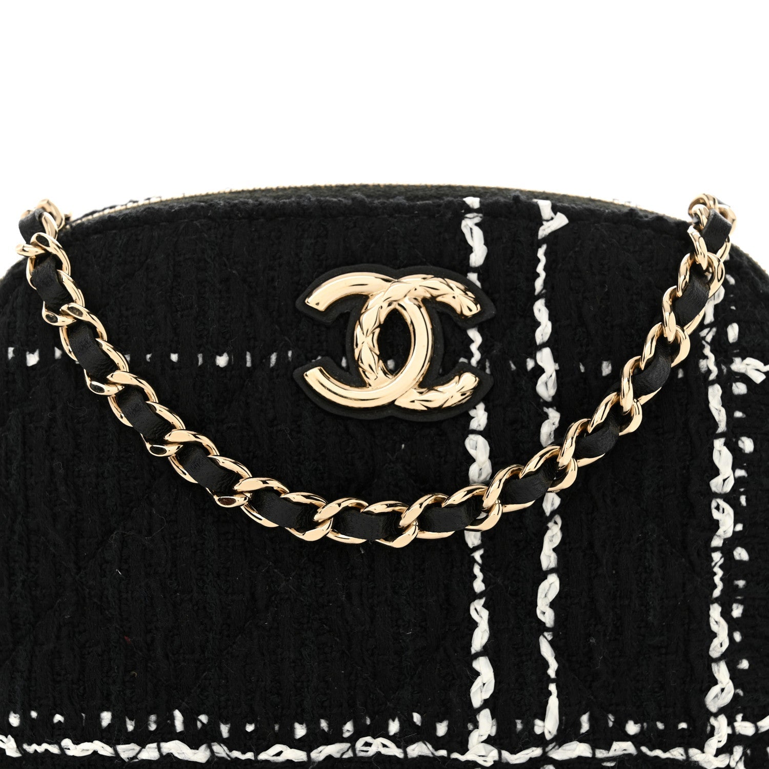 Tweed Quilted Mini Clutch With Chain Black White