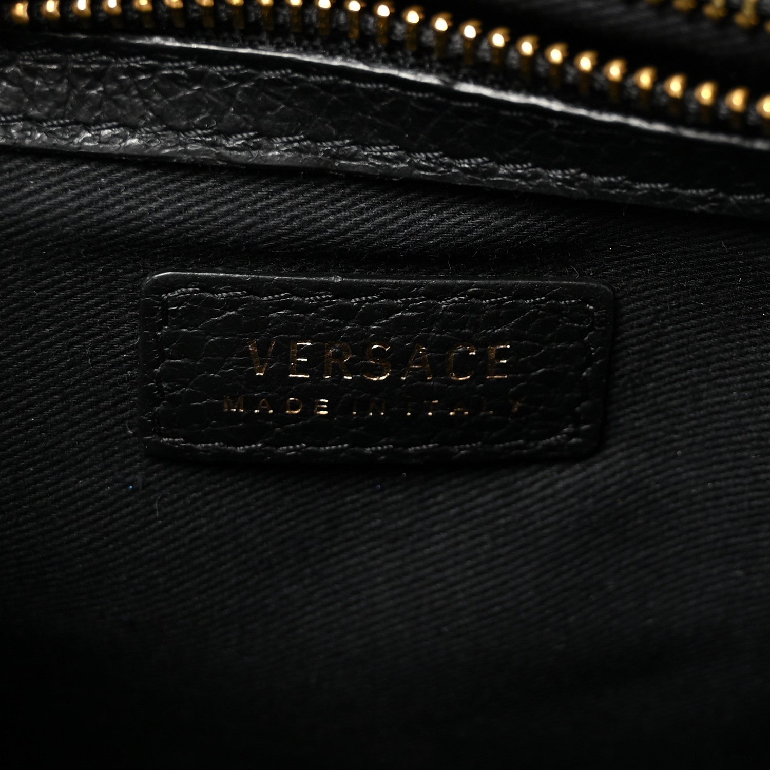 Grained Calfskin Embossed Medusa Flap Bag Black