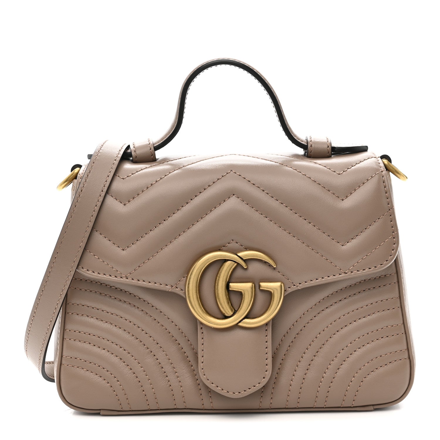 Calfskin Matelasse Mini GG Marmont Top Handle Shoulder Bag Porcelain Rose