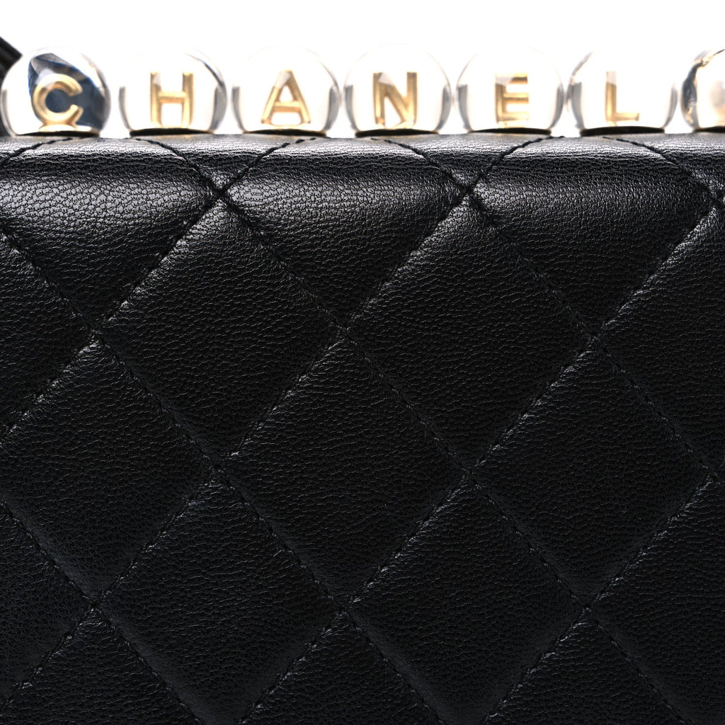 Lambskin Quilted Chic Pearls Flap Black