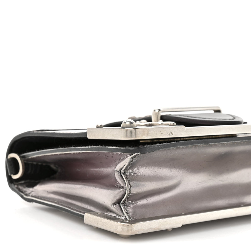 Metallic Vitello Saffiano Cahier Bag Silver Black
