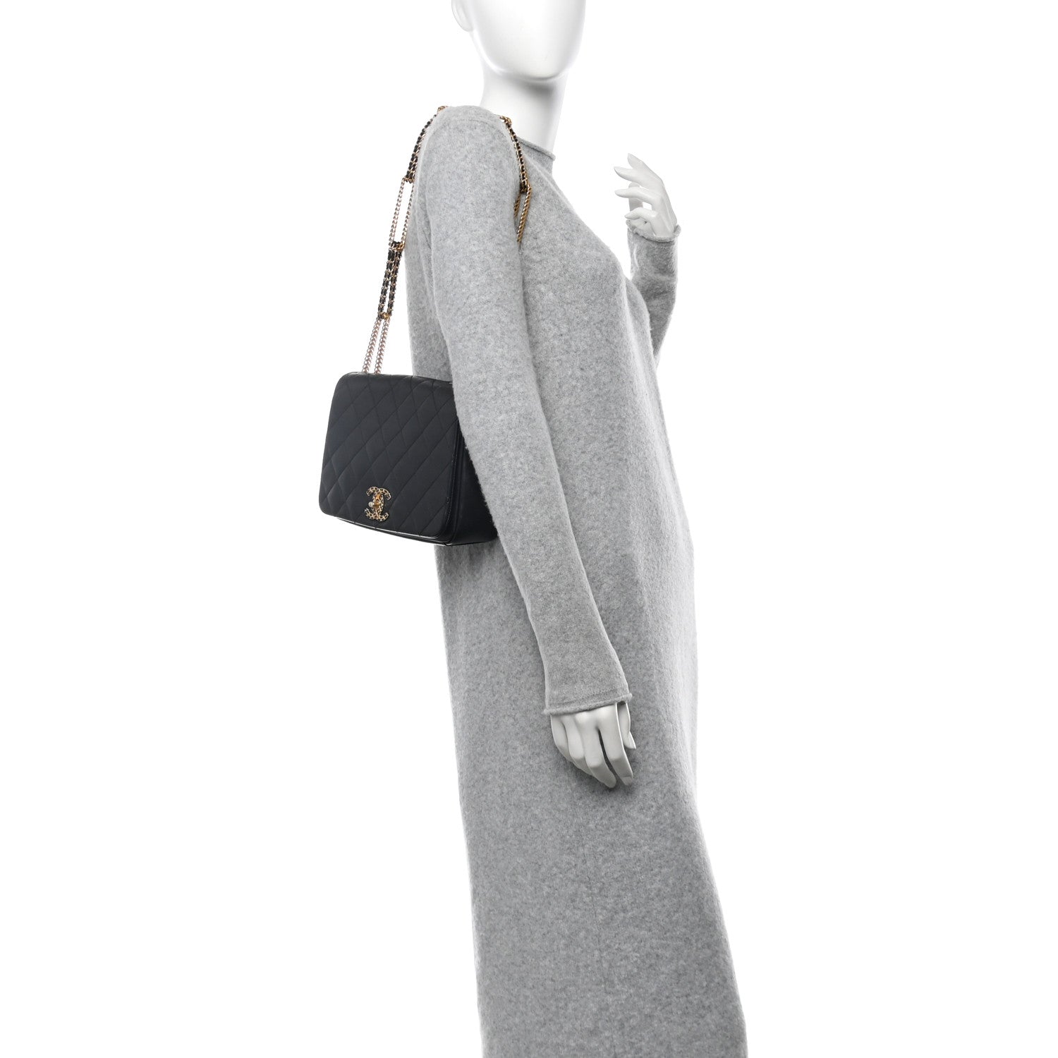 Lambskin Quilted Chain To Chain Flap Black