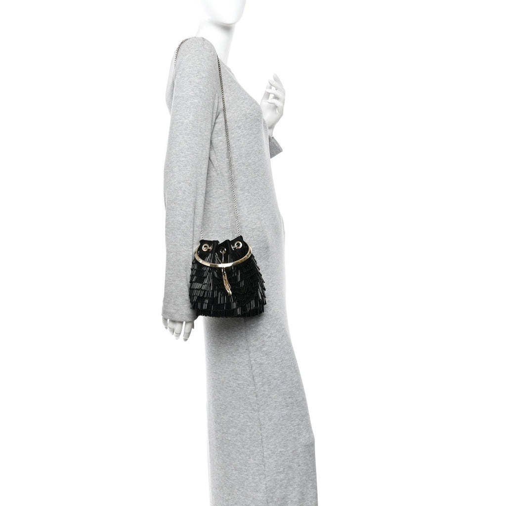 Satin Beaded Mini Bon Bon Bag Black