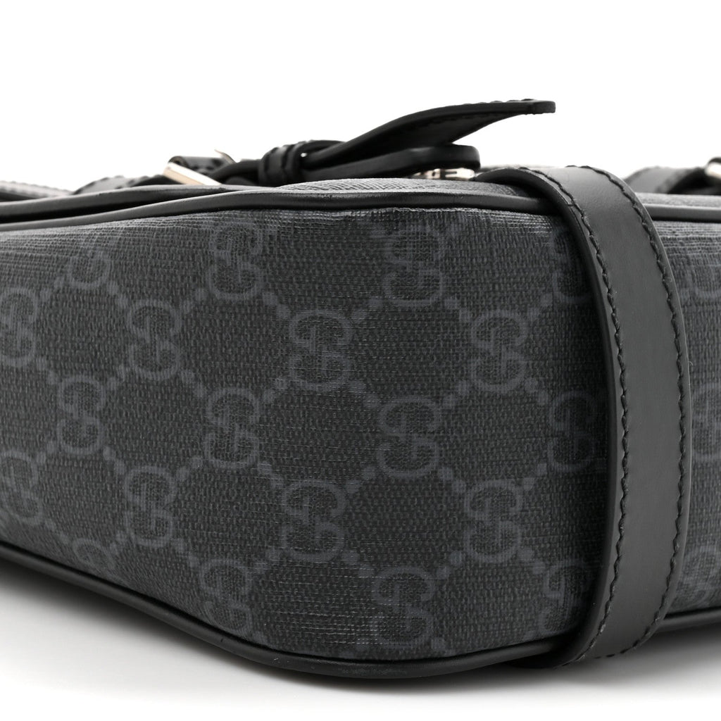GG Supreme Monogram Textured Dollar Calfskin Retro Interlocking G Flap Messenger Bag Black