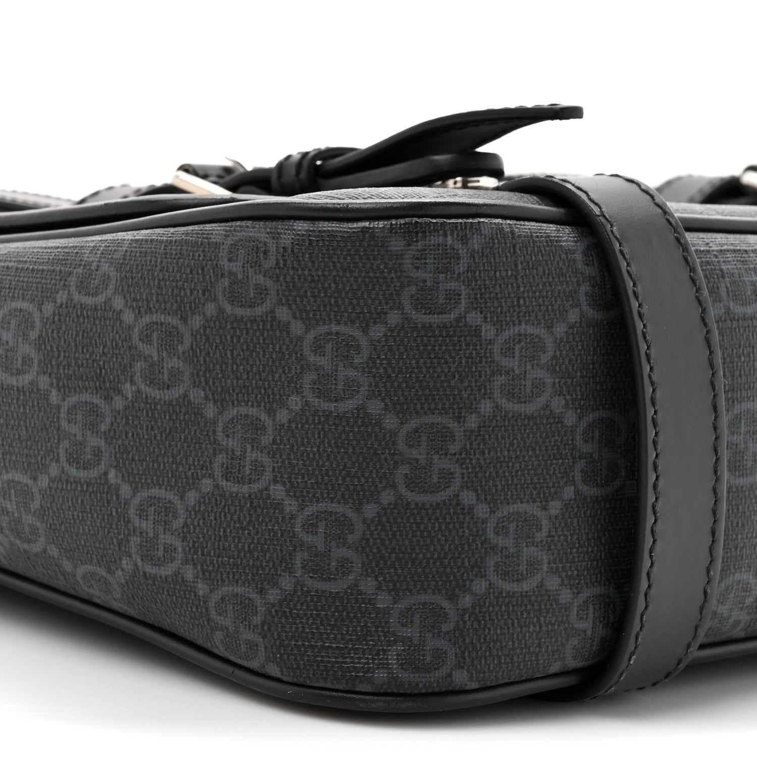GG Supreme Monogram Textured Dollar Calfskin Retro Interlocking G Flap Messenger Bag Black