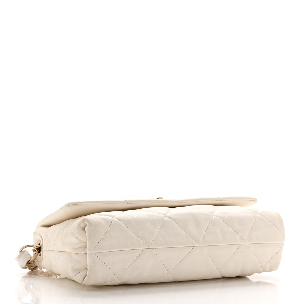 Lambskin Quilted Logo Strap Flap White