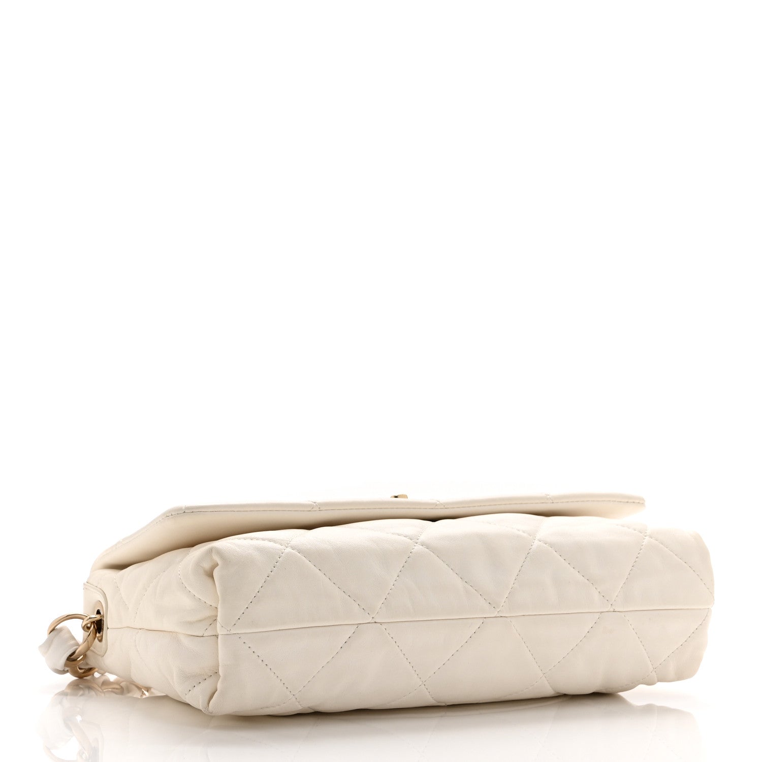 Lambskin Quilted Logo Strap Flap White