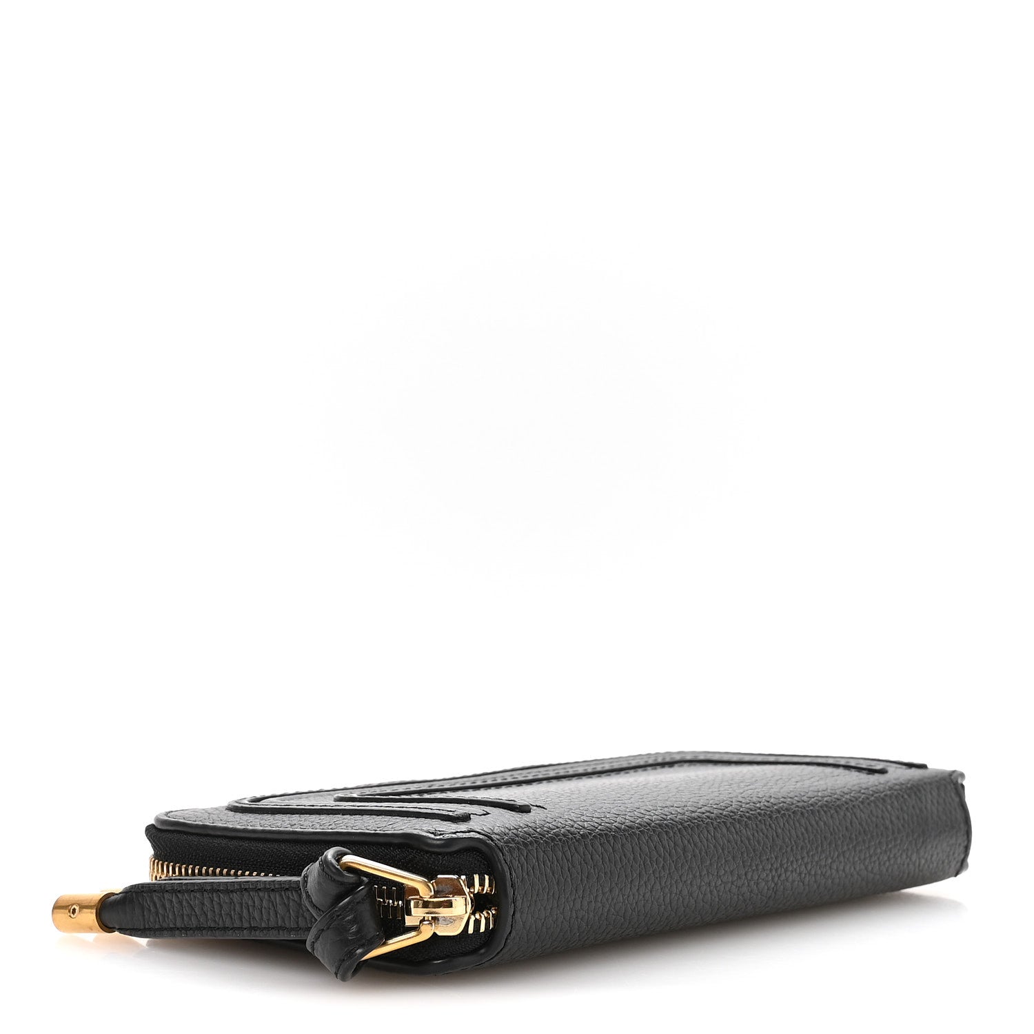 Grained Calfskin Marcie Long Zip Around Wallet Black