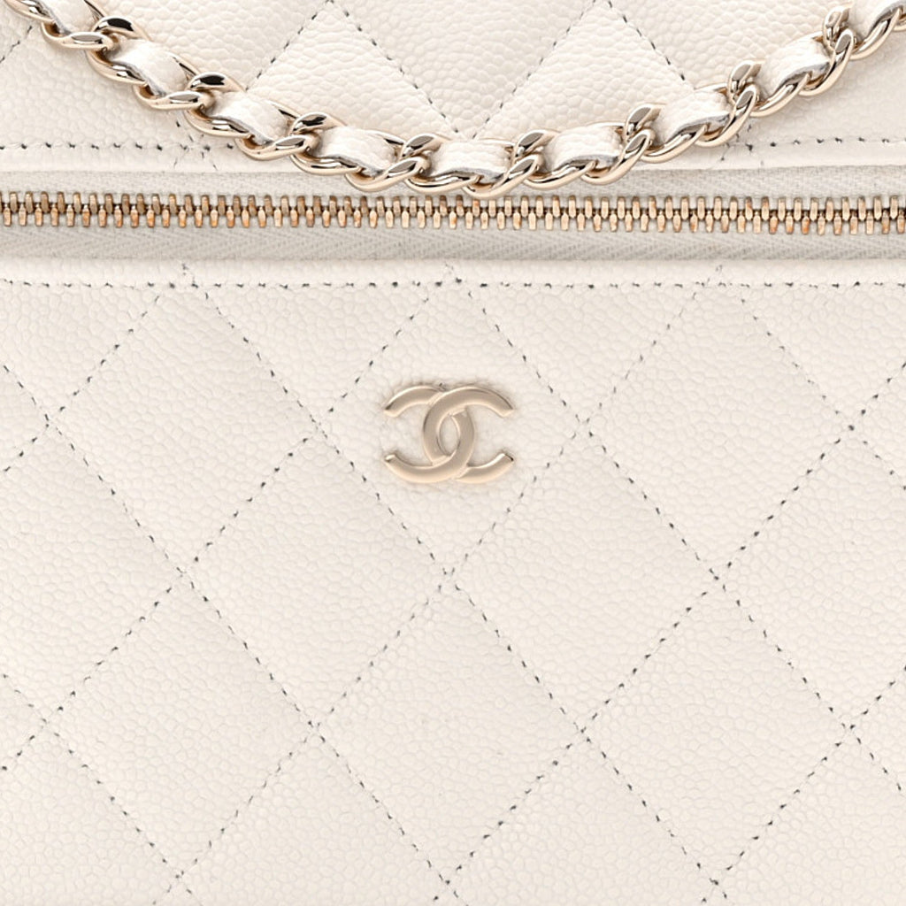 Caviar Quilted Top Handle Slim Vanity With Chain White