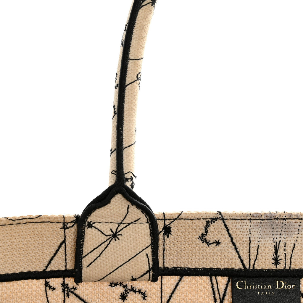 Canvas Embroidered Large Zodiac Book Tote Latte Multicolor