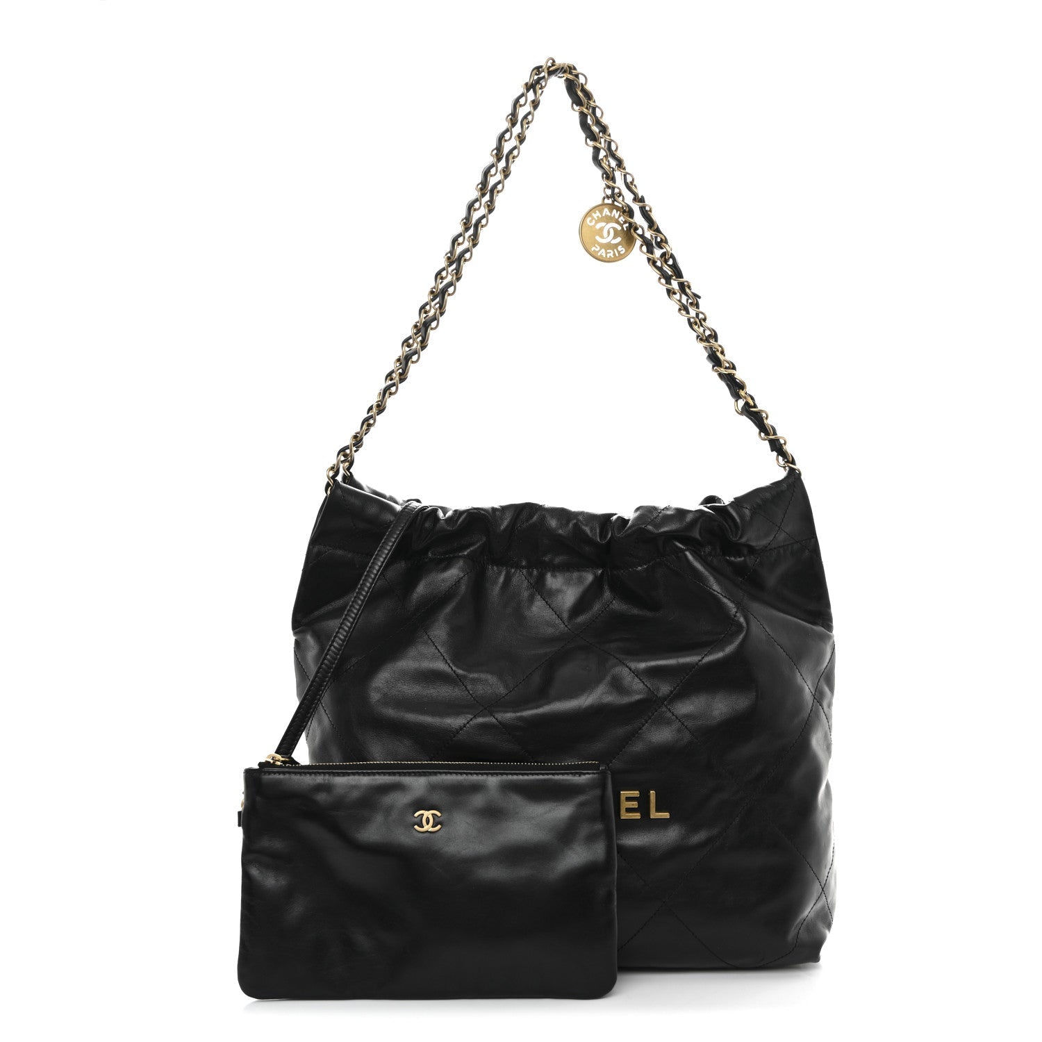 Shiny Calfskin Quilted Small Chanel 22 Black