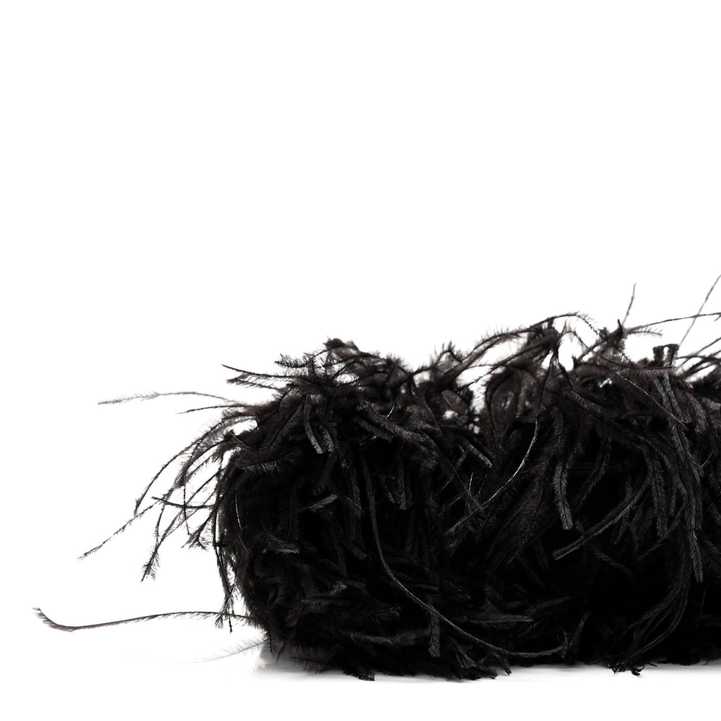 Satin Feather Crystal Embellished Celeste Clutch Black