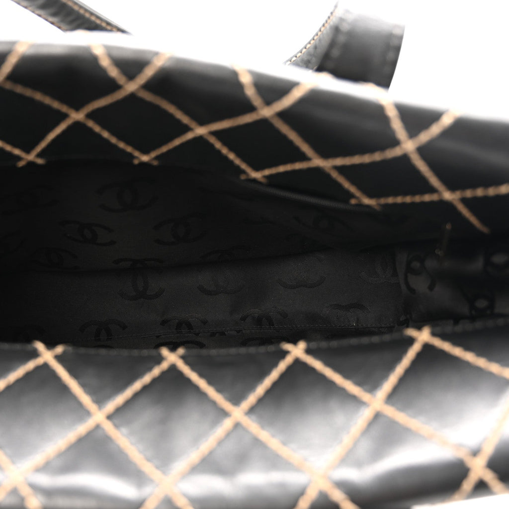Calfskin Wild Stitch Large Tote Black