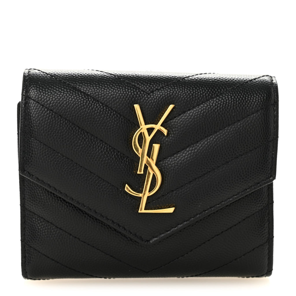Grain De Poudre Matelasse Chevron Monogram Compact Tri Fold Wallet Black