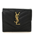 Grain De Poudre Matelasse Chevron Monogram Compact Tri Fold Wallet Black
