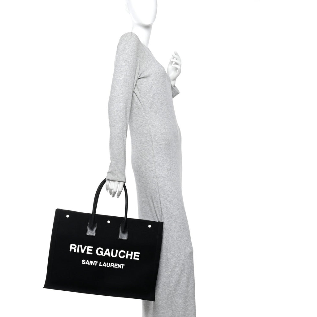 Linen Calfskin Rive Gauche Tote Black