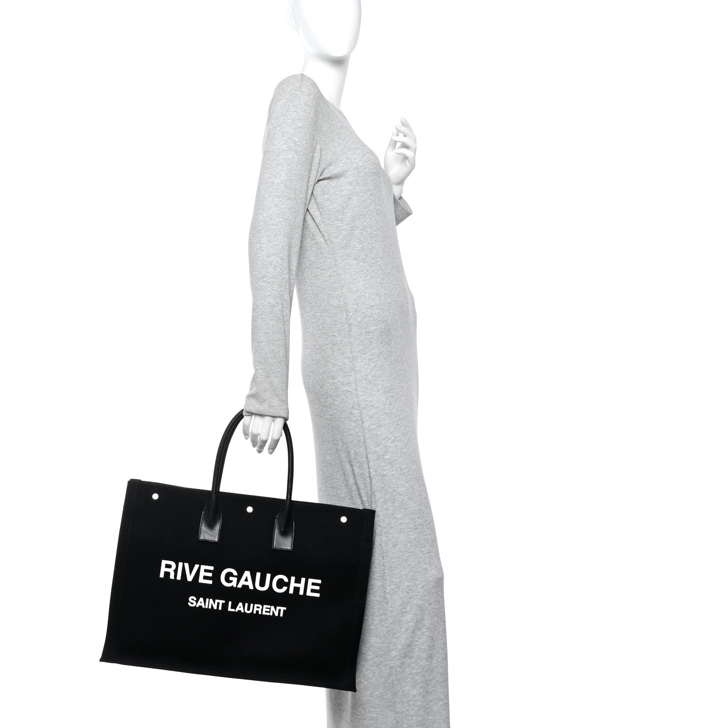 Linen Calfskin Rive Gauche Tote Black