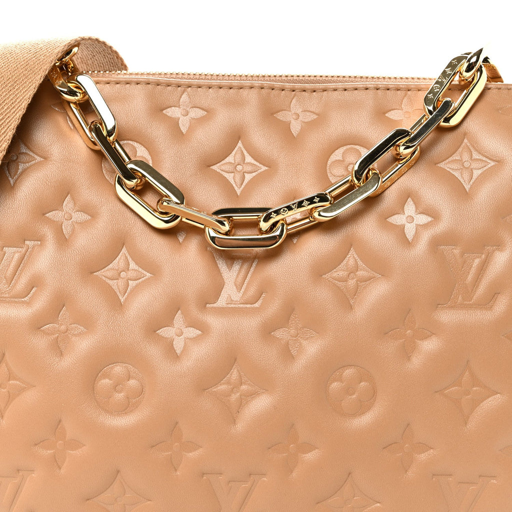 Lambskin Embossed Monogram Coussin PM Camel