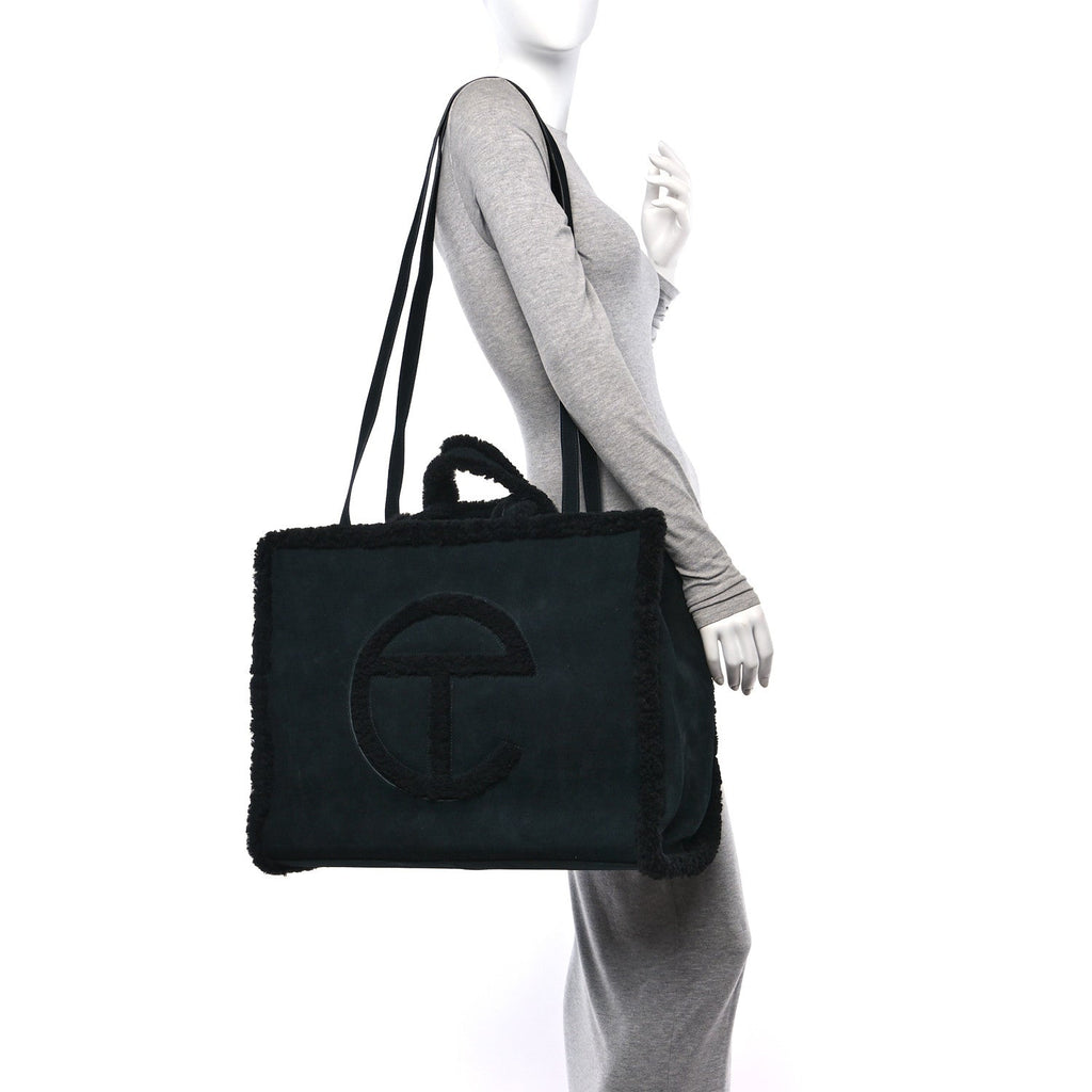 X UGG Suede Shearling Large Shopping Bag Black
