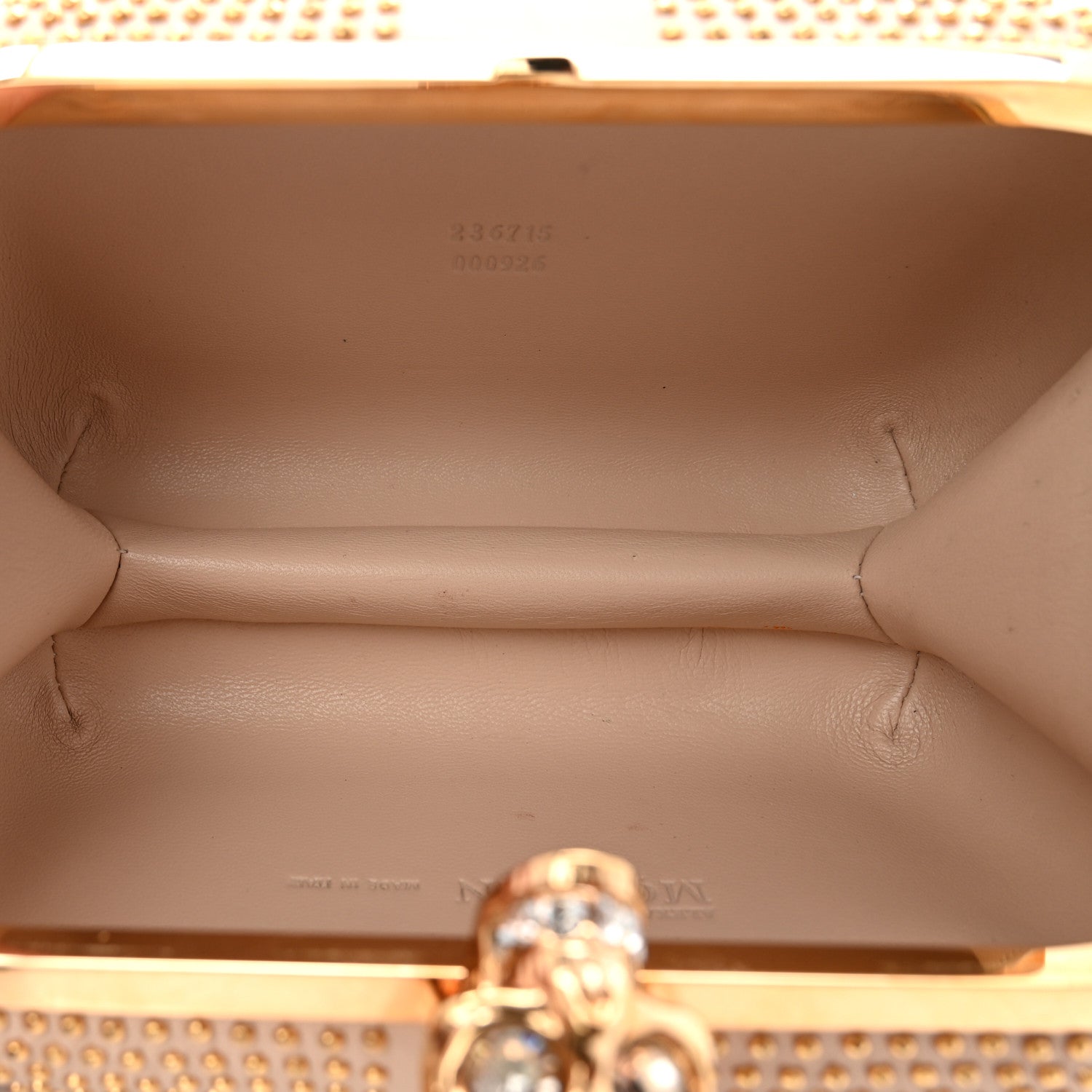 Calfskin Studded Britannia Skull Box Clutch Beige