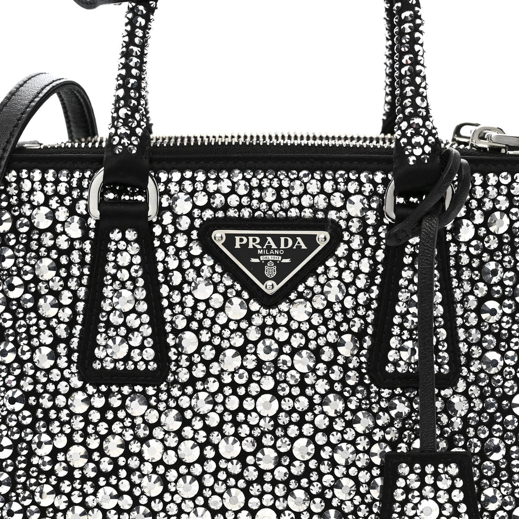 Satin Crystal Mini Galleria Double Zip Tote Metal