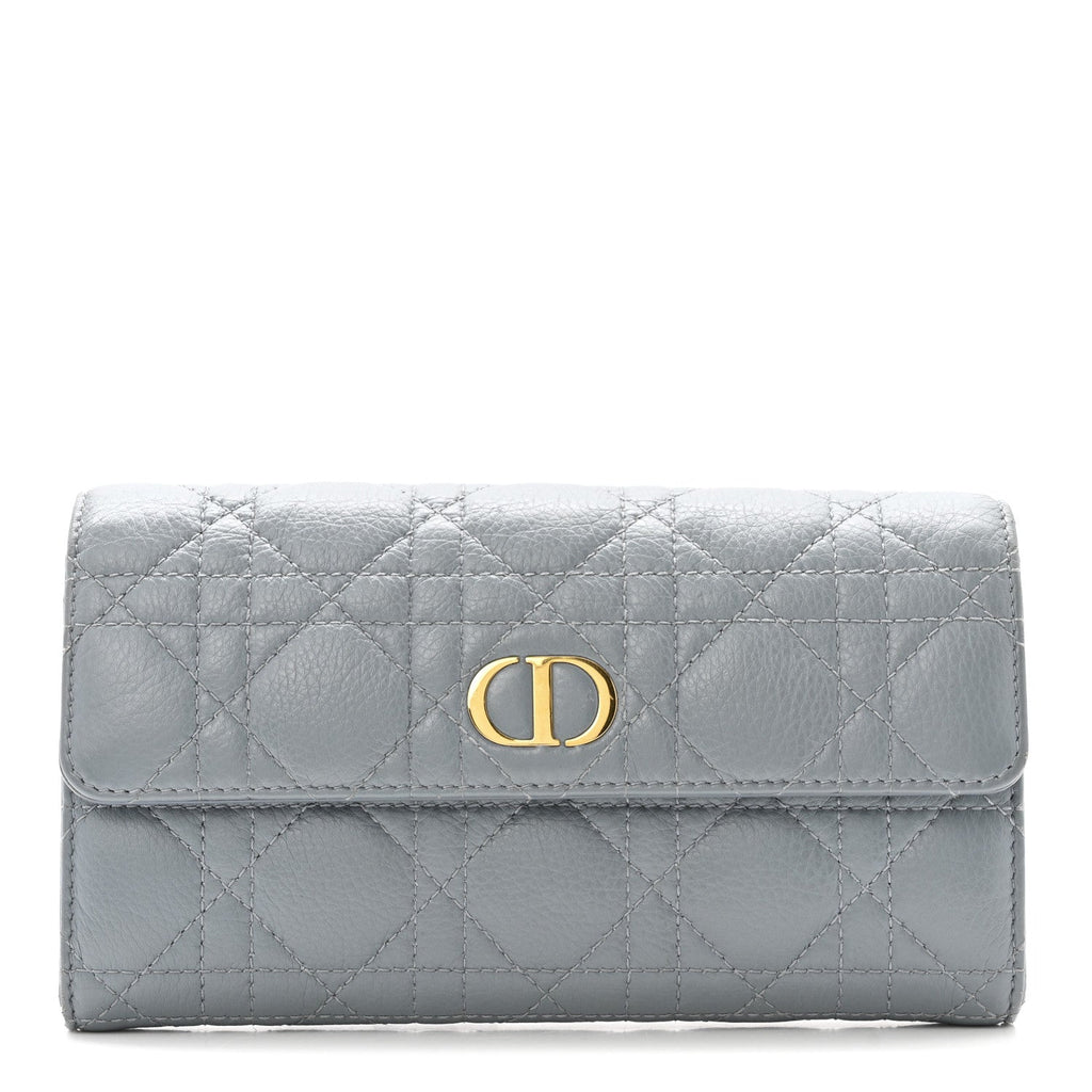 Supple Calfskin Cannage Caro Orchid Long Wallet Cloud Blue