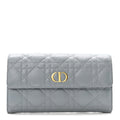 Supple Calfskin Cannage Caro Orchid Long Wallet Cloud Blue