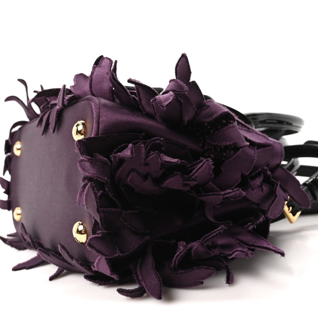 Satin Feathered Vernice Mini Galleria Double Zip Tote Black Prugna