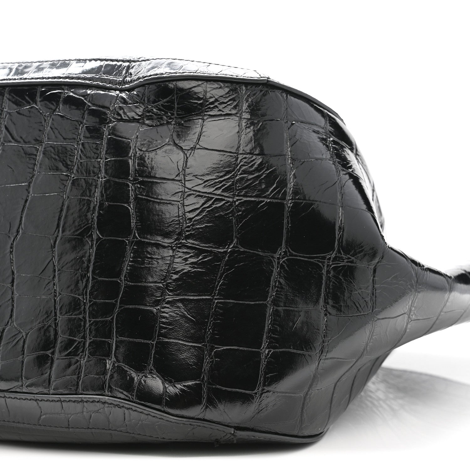 Calfskin Crocodile Embossed Greca Goddess Tote Bag Black