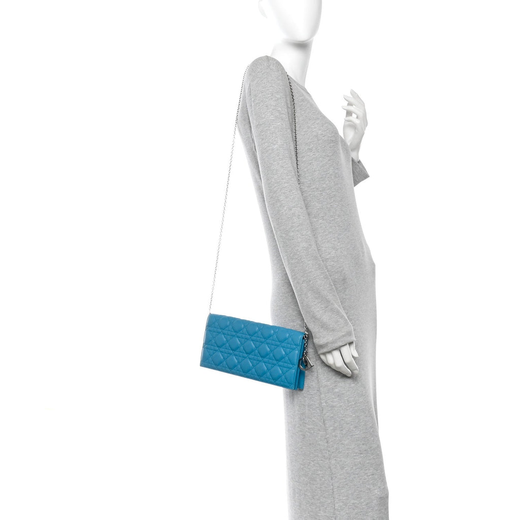 Lambskin Cannage Lady Dior Convertible Clutch Blue