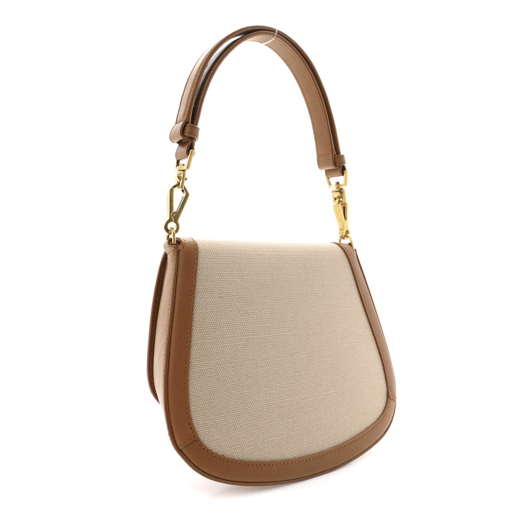Canvas Calfskin Mini Voltaire Top Handle Bag Natural Tan