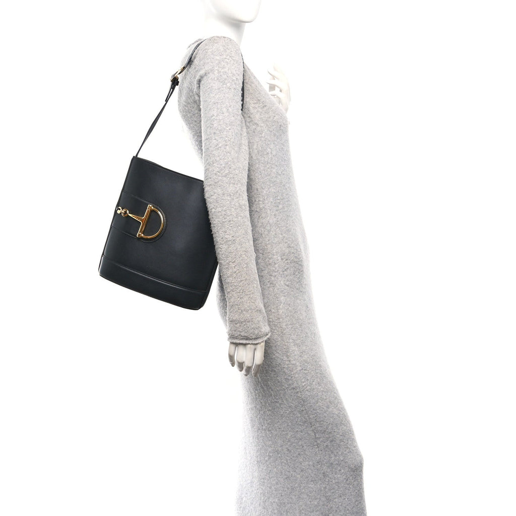 Arabella Calfskin Horsebit 73 Medium Bucket Bag Black