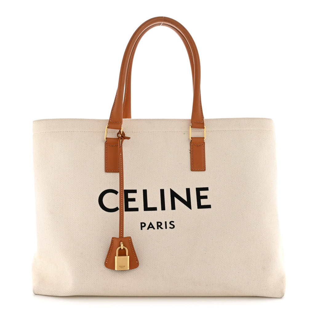 Canvas Calfskin Horizontal Cabas Natural Tan
