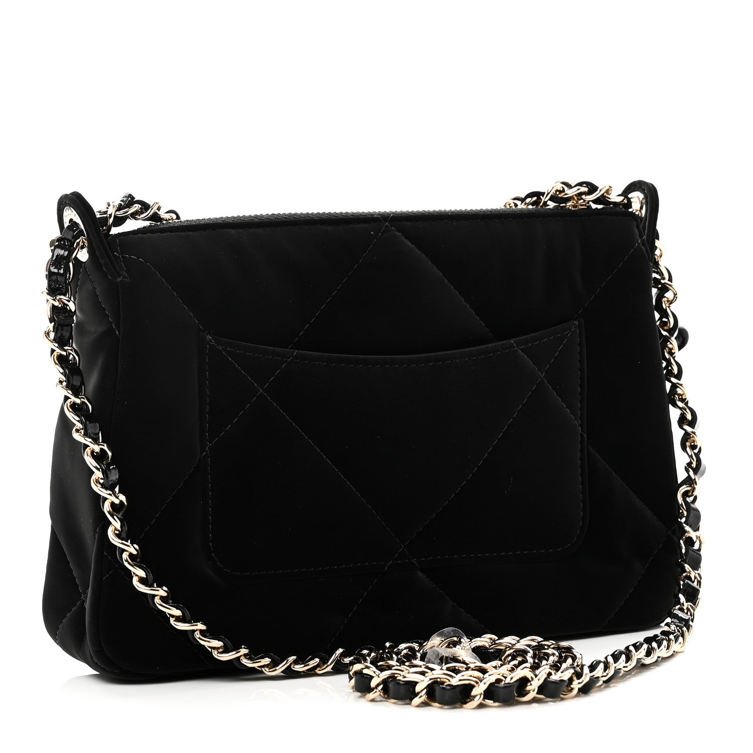 Velvet Effect Nylon Shiny Crumpled Calfskin Mini Quilted Chanel 25 Clutch With Chain Black