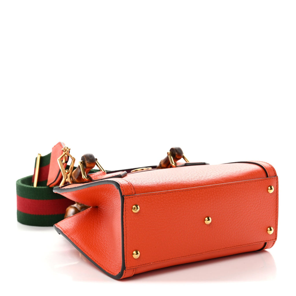 Textured Dollar Calfskin Web Mini Diana Tote Bag Deep Orange Spicy Cyclamin