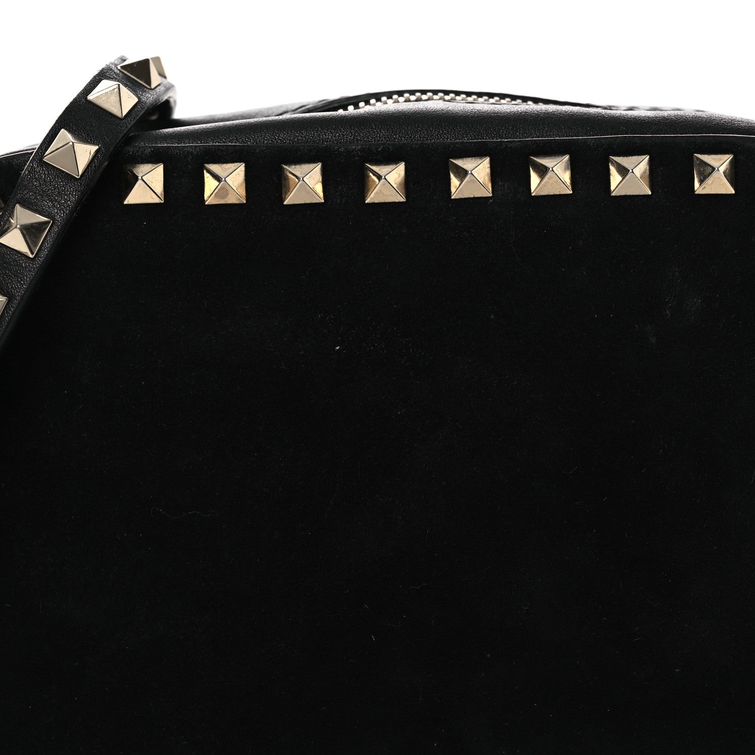 Calfskin Suede Rockstud Camera Crossbody Bag Black