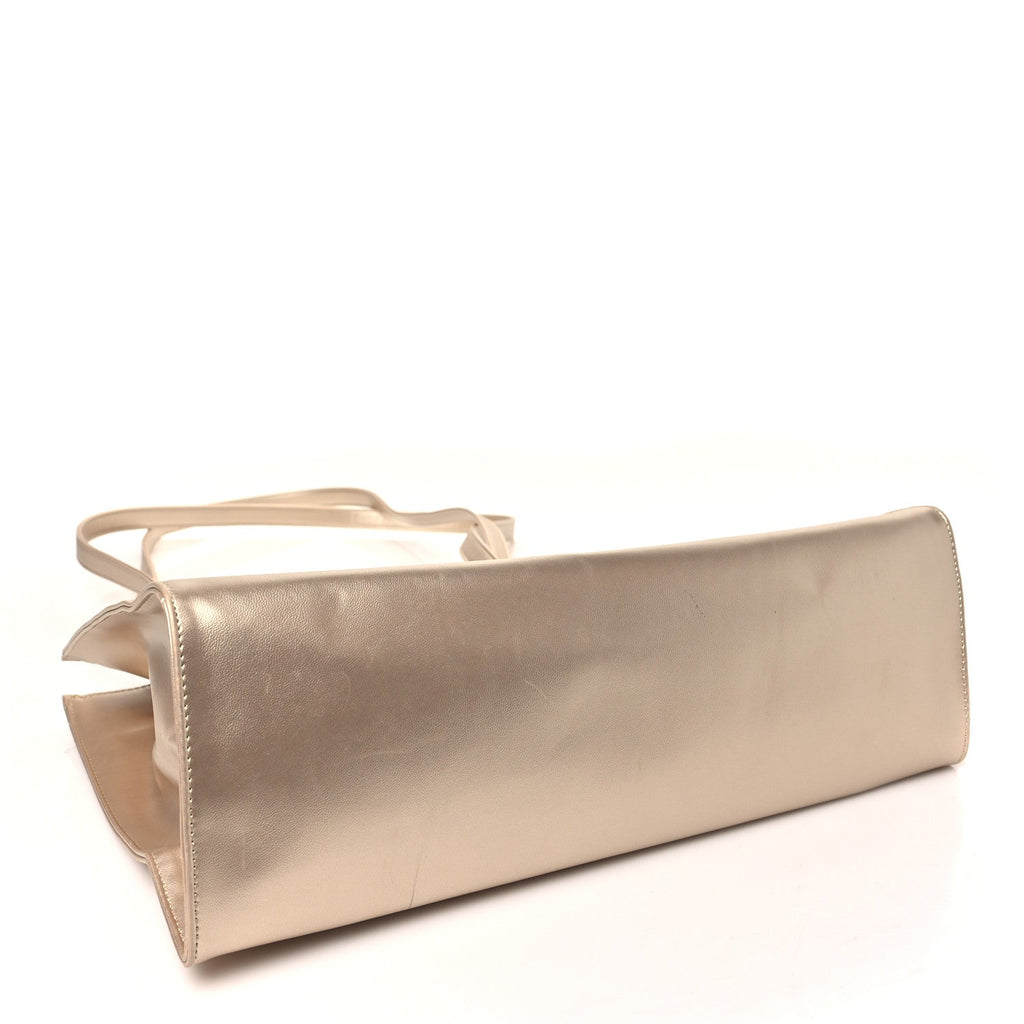 Metallic Vegan Leather Medium Shopping Bag Gold